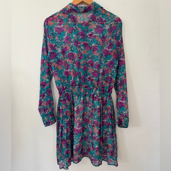 EUC BCBG Floral Dress Purple Green Pink Button down front Mini Size S Small - Picture 7 of 12